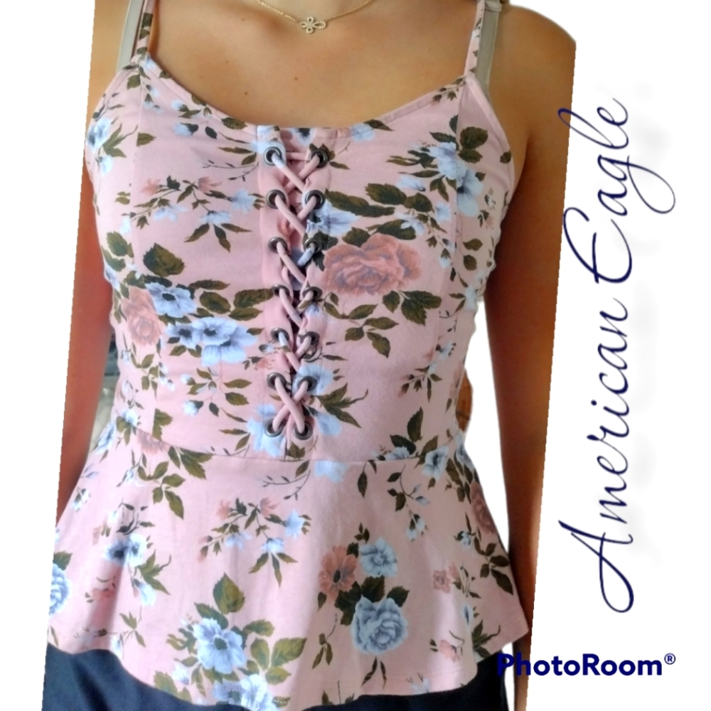 American Eagle tank medium corset lace up peplum top
